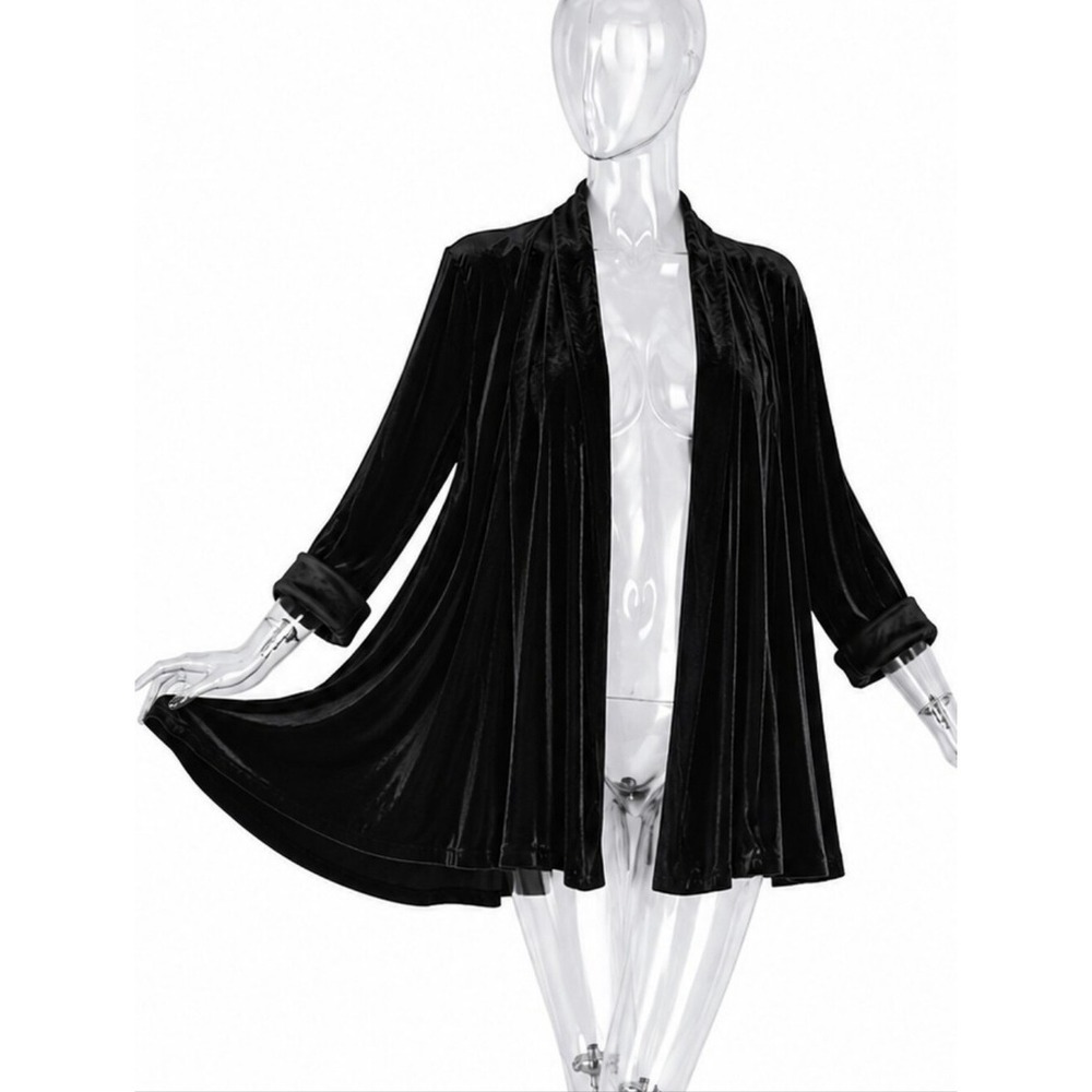 Black Velvet 1970s 1980s‎ Vintage Velvet Dress Coat by Dave & Johnny SKUW406
